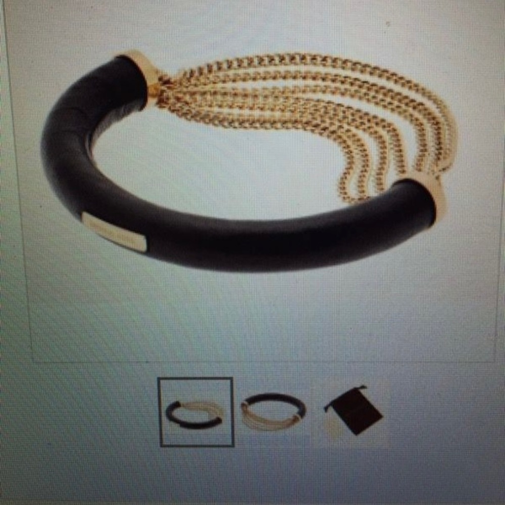 Michael Kors Black Leather Gold Tone 7 chain Bangle Bracelet MKJ5762